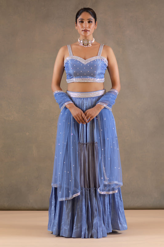 POWDER BLUE LAYERED LEHENGA SET