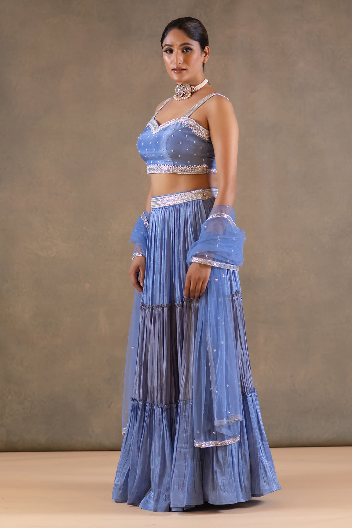 POWDER BLUE LAYERED LEHENGA SET