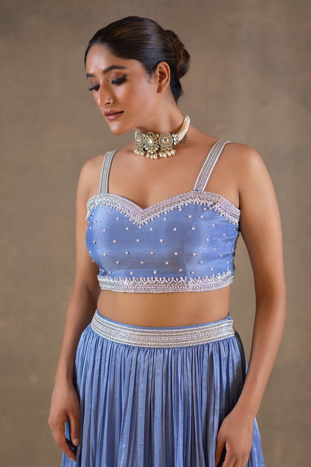 POWDER BLUE LAYERED LEHENGA SET