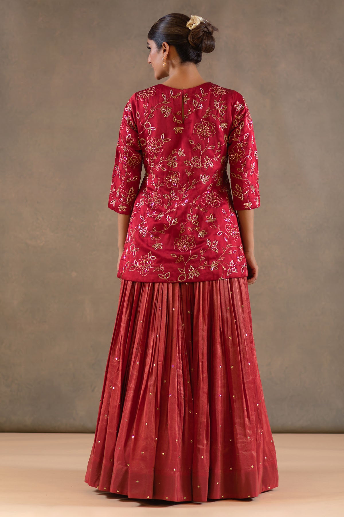 RED SHORT KURTA LEHENGA SET