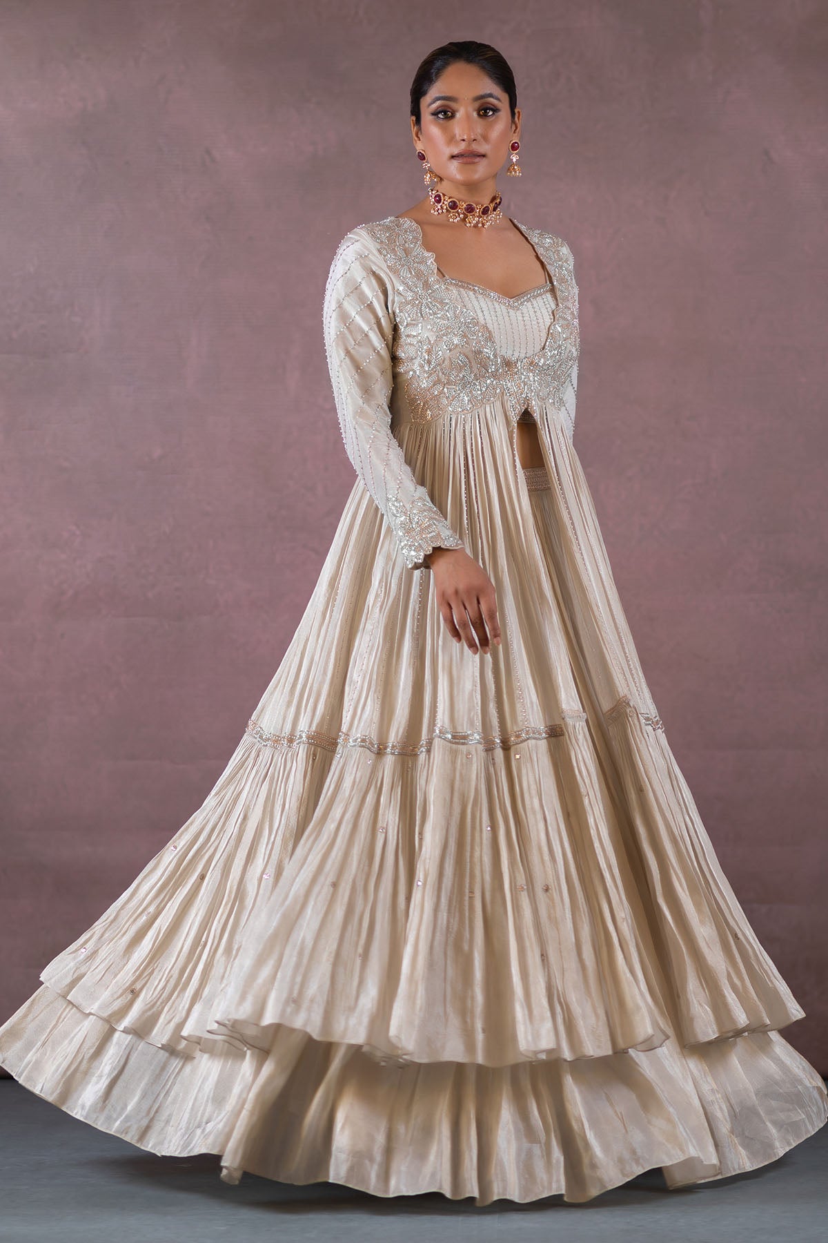 IVORY LONG JACKET AND LEHENGA SET