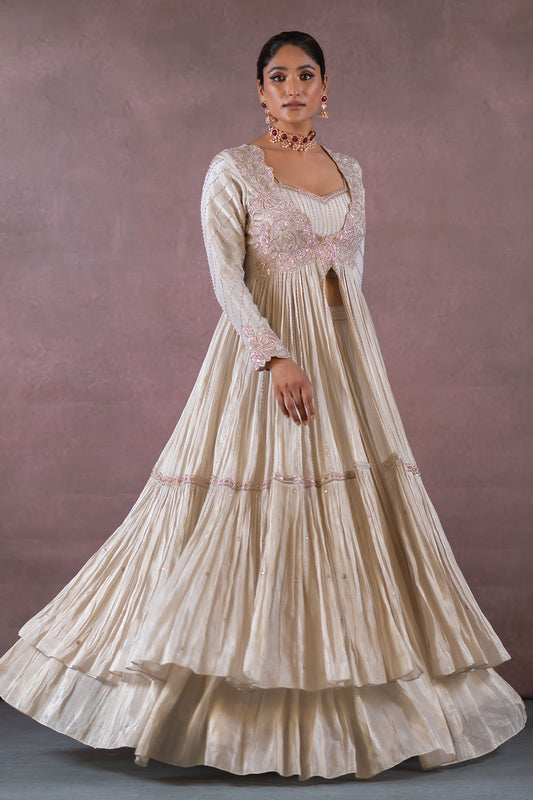 IVORY LONG JACKET AND LEHENGA SET