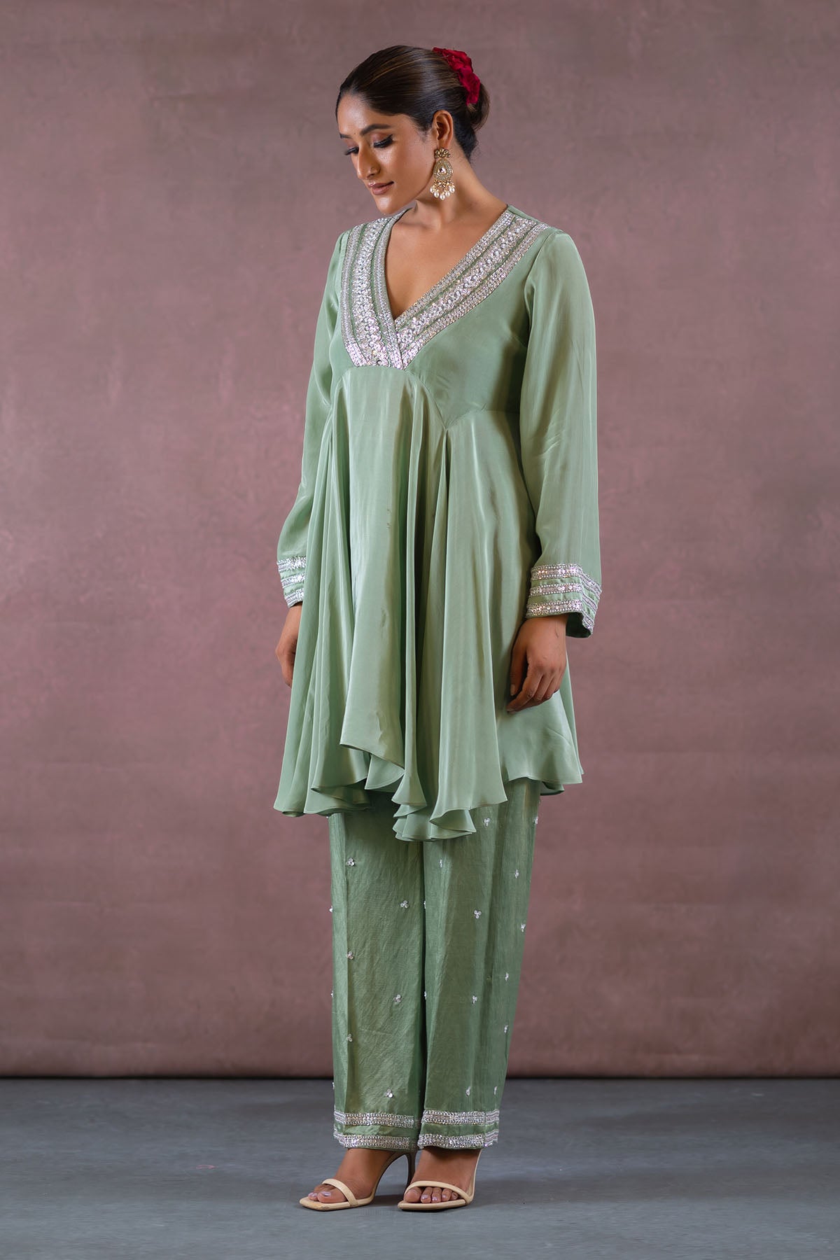 MINT LONG PEPLUM AND PANT SET