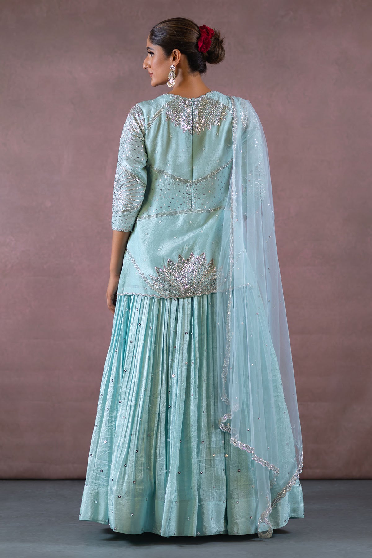 SKY BLUE SHORT KURTA LEHENGA SET