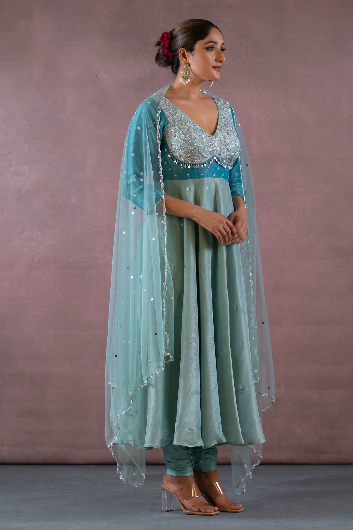 TEAL ANARKALI SET