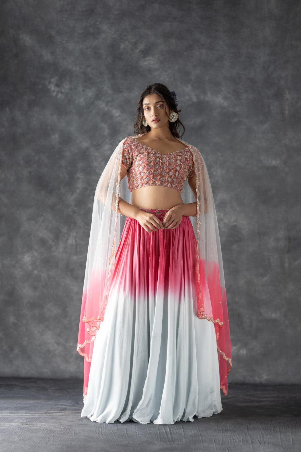 PINK AND GREY OMBRE LEHENGA SET